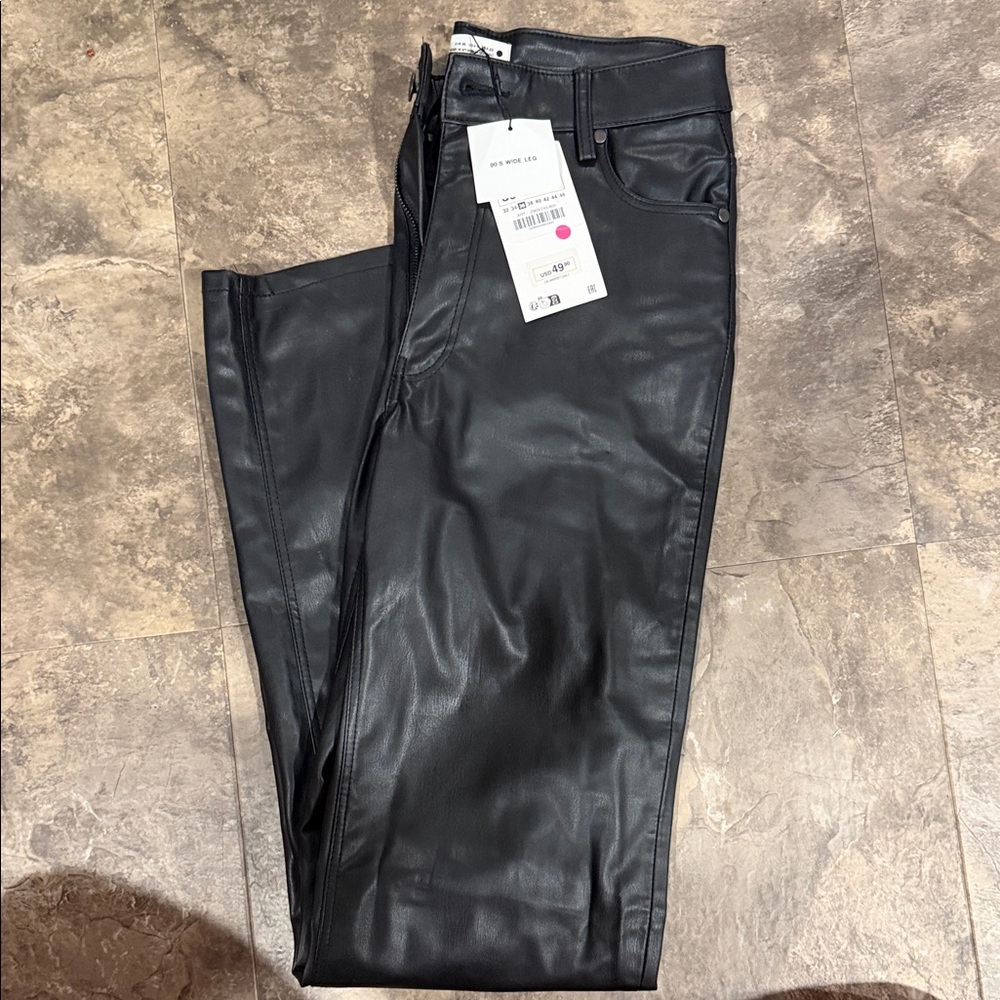 Zara Black Wide Leg Leather Pants never worn